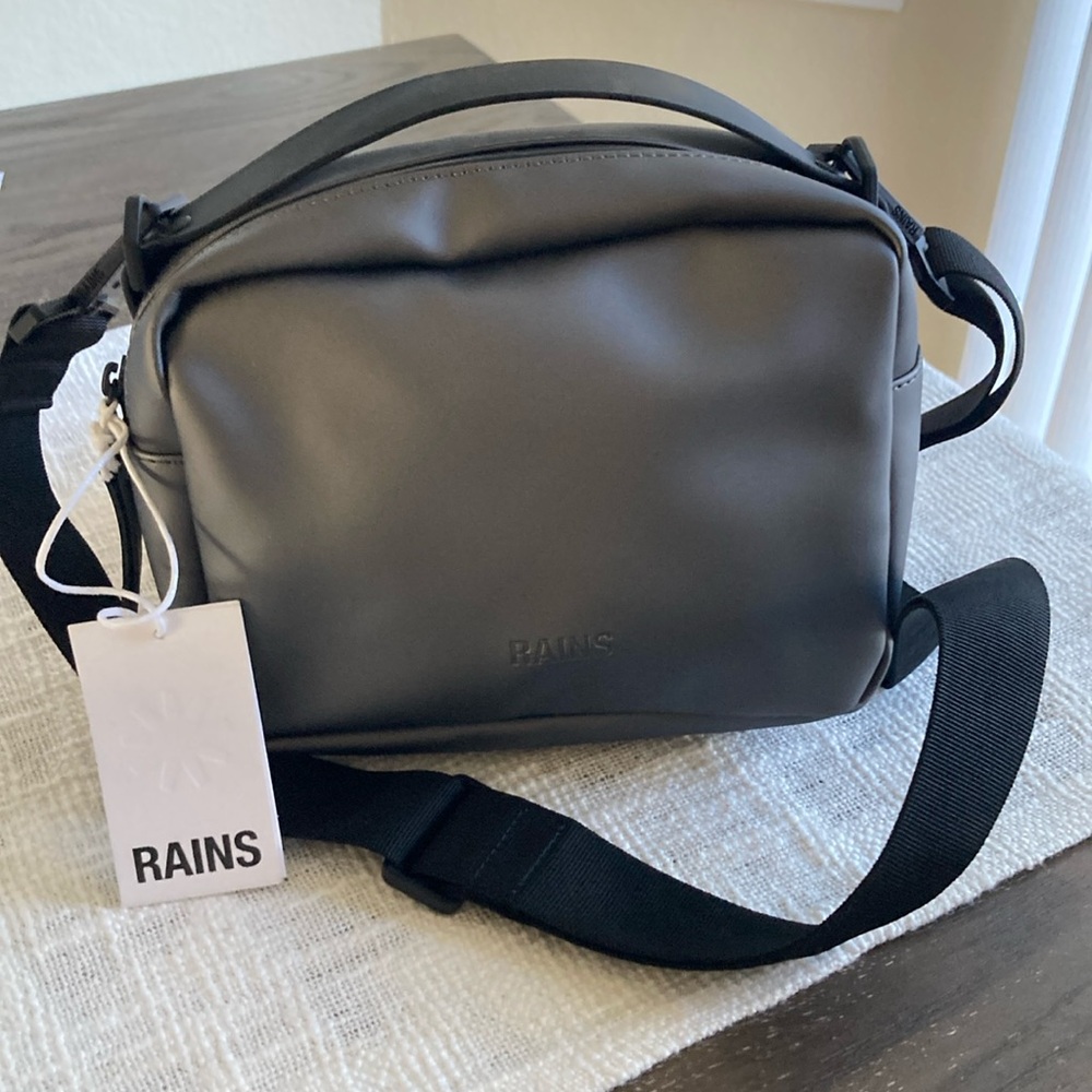 Rains metallic grey waterproof adjustable strap crossbody bag